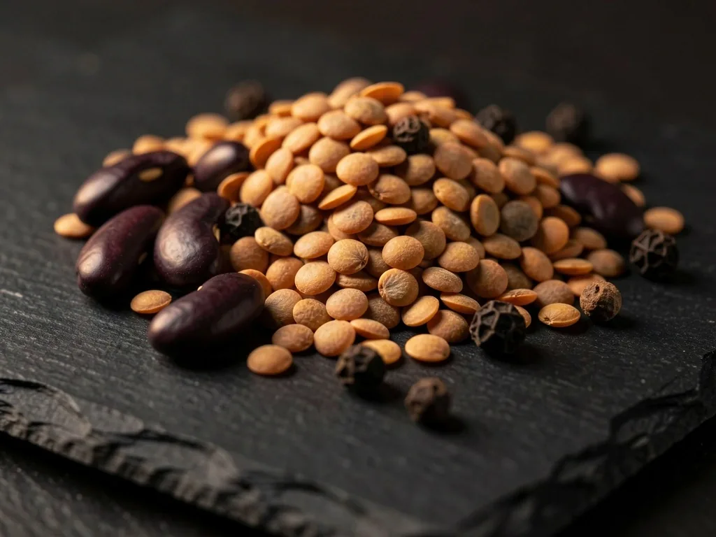 Iron-rich legumes on dark stone
