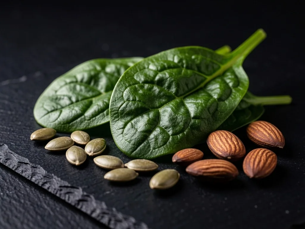 Magnesium-rich foods on dark surface