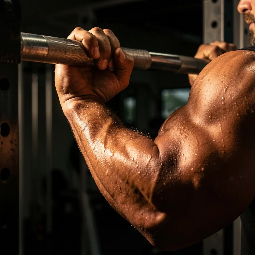 Man gripping a pull-up bar during training