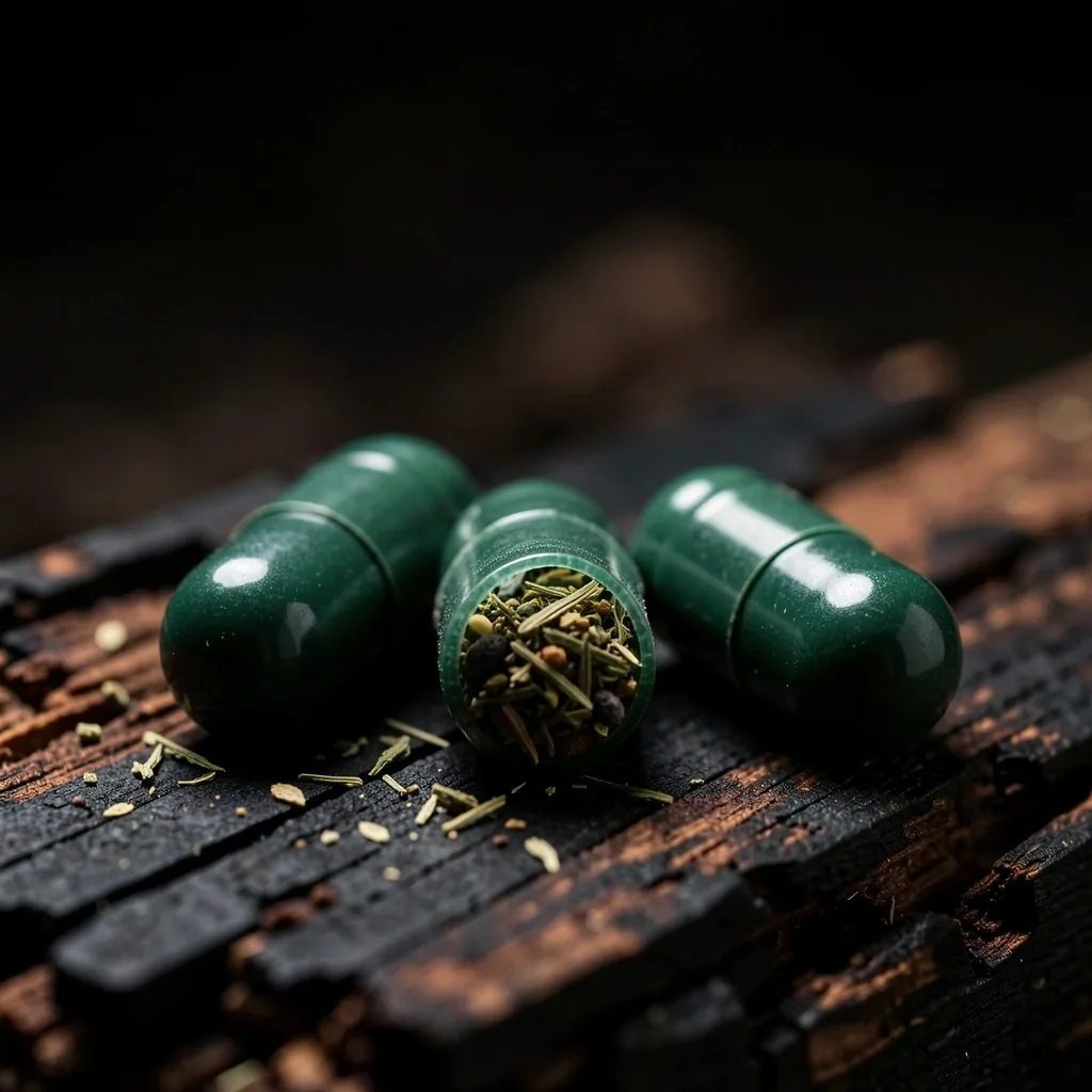 Natural capsules on dark surface