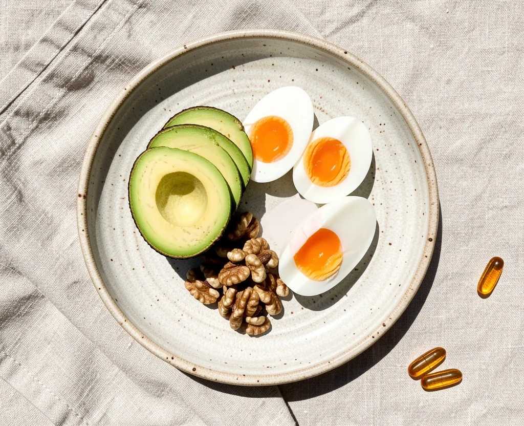 Breakfast with natural capsules on table