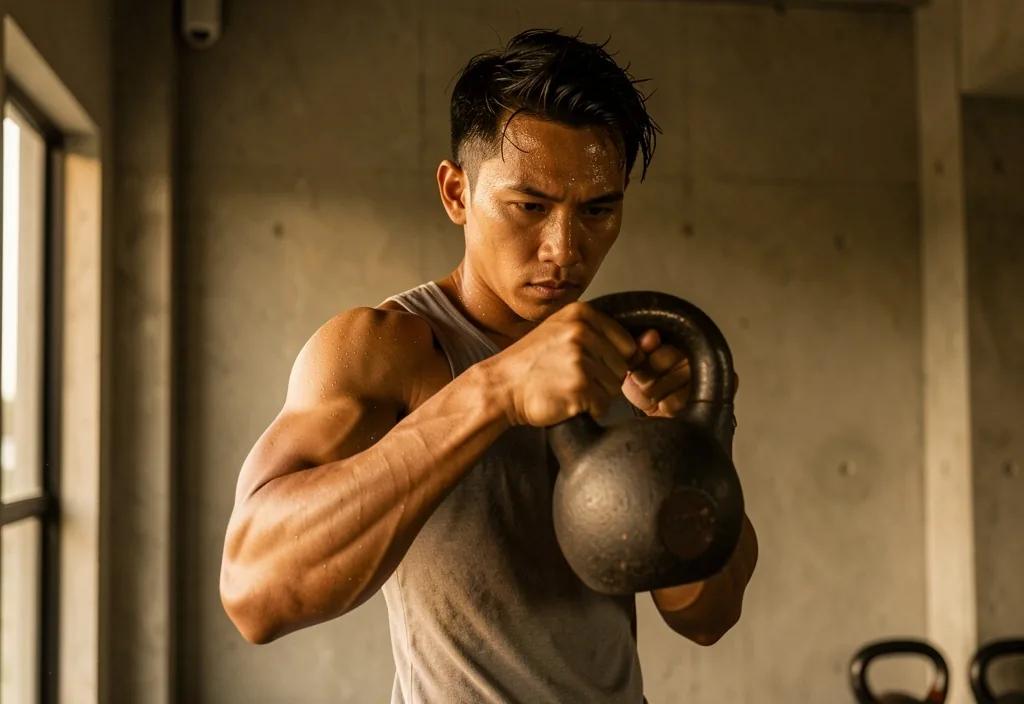 Man doing kettlebell training in a gym